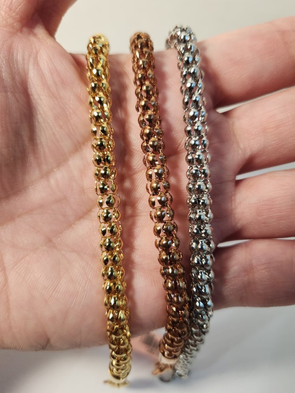 Semi VTG NWT Trendy 3 Popcorn Bracelets ION SS Bracelets 7.5" Ultra Durable